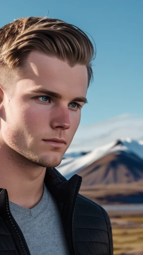 A young Icelandic man focusing on his face 