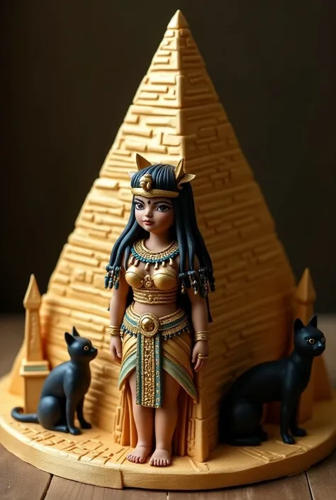 Egyptian pyramid-themed cake,  cleopatra, obelisk and black cats  
