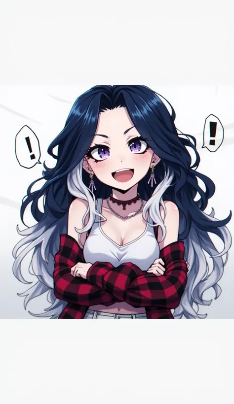  Screenshot from the anime "My Hero academia"  Girl with dark blue hair  ,with white ends of her hair , pale skin,  waist-length hair ,  she is wearing sexy dark red lingerie with ties ,  she is sitting on the bed blindfolded and her hands tied over her he...