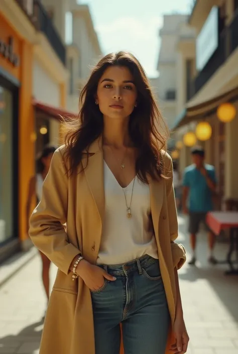 
A medium shot of charismatic young influencer, 23 years old ,modelando en centro comercial sambil venezuela profesional cinematographic camera capturing natural light amd shadows,raw