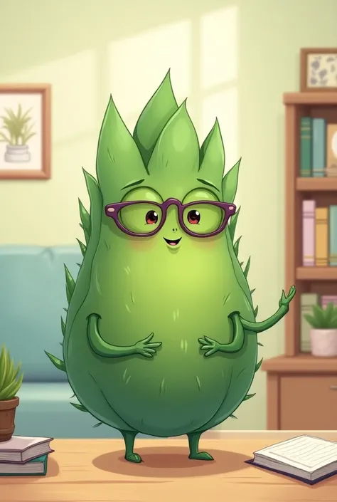  Create a succulent cartoon that looks like a psychologist 