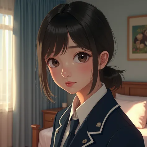  one girl，(とてもcute女子高生:1.3)，masterpiece，Best Quality， Hi-Res，((( photorealistic:1.4)))， RAW Photos， Ray Tracing ， physically-based rendering ， Beautiful Girl，(Age 15:1.4)，cute，A faint smile，(detailed pupils:1.2)，(The face is facing straight ahead:1.3)，The ...