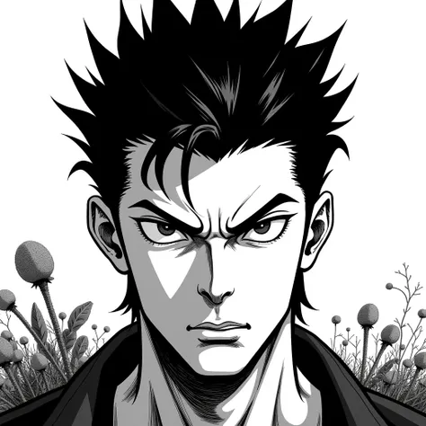 male manga character,  in black and white