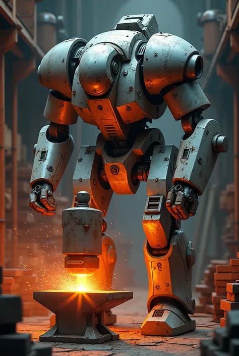 Robot forger with a hammer in his hand