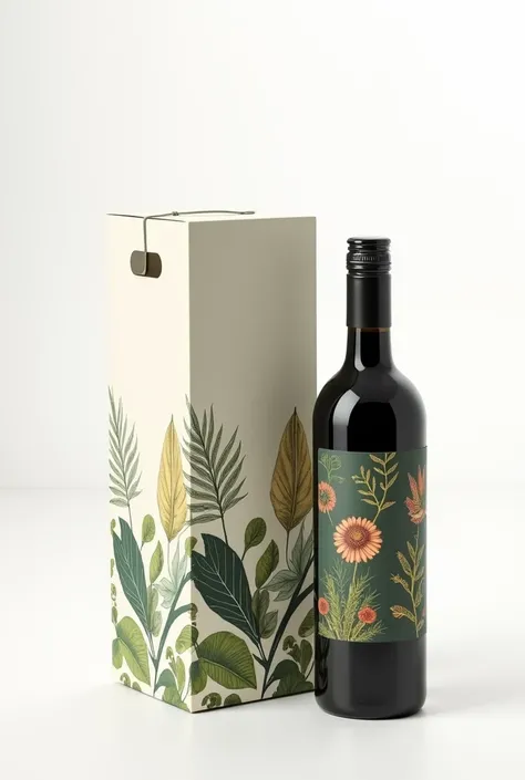 Create wine boxes , And a wine bag , sophisticated,  inspired by Henri Rousseau realistic details white background, just a box of wine  