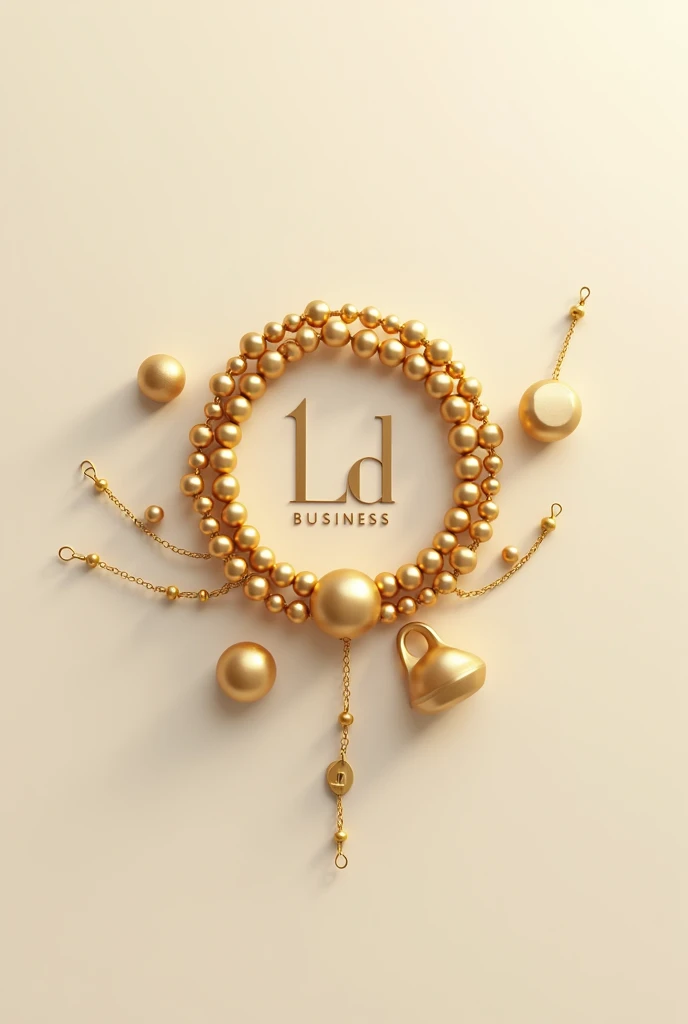  Create a minimalist and elegant 3D logo for the Ld Business,  a company specializing in handmade accessories .  The logo must present a golden color scheme .  Incorporate elements such as beaded bracelets and bags ,  symbolizing handmade accessories . The...