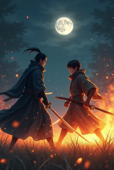  Under the Flames Light :  The Swordsmens Duel

The night was silent ,  except for the crackling of the torch flames that illuminated the field .  Two swordsmen faced each other in the failed light ,  each with his hand firmly on the handle of the sword . ...