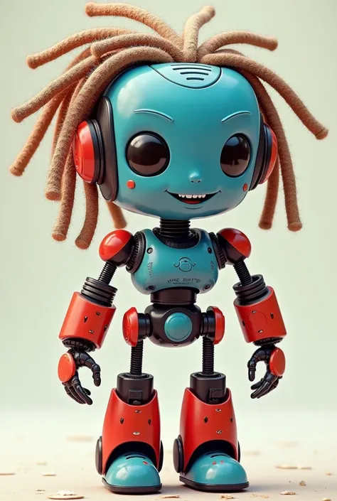  a cute robot with pieces in the colors blue and red with dreads hair