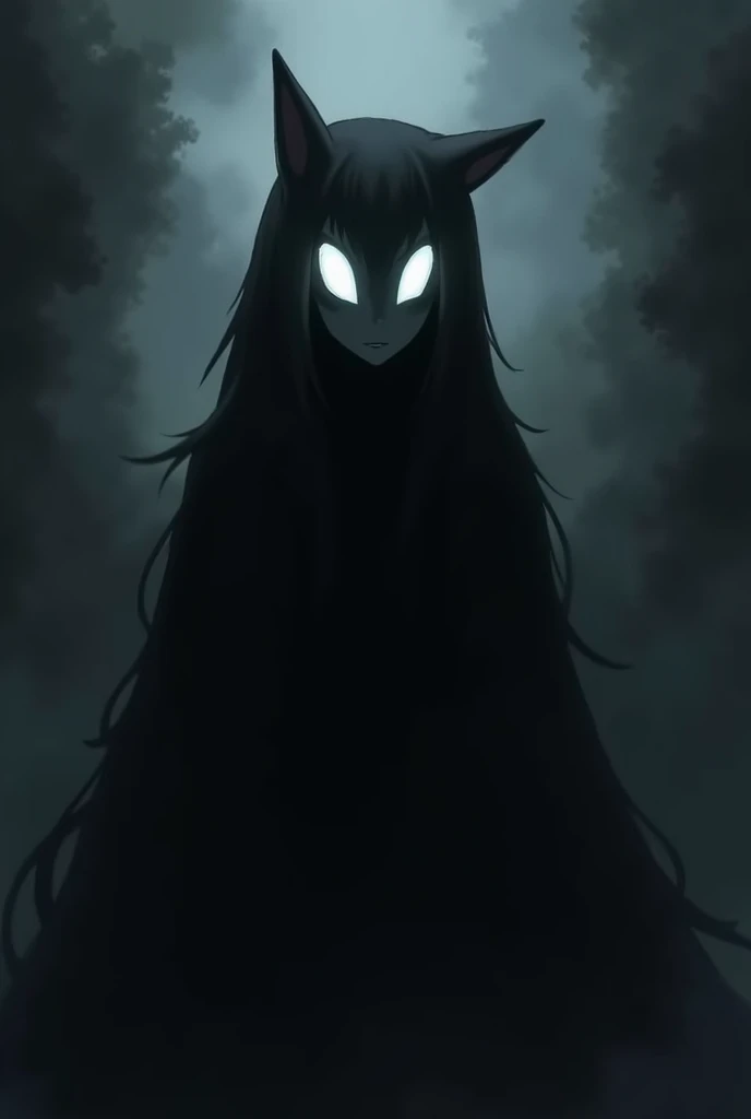 I want a anthropomorphic shadow man in anime style, bright withe eye, we can only see his eye and mouth Man multiple eye  