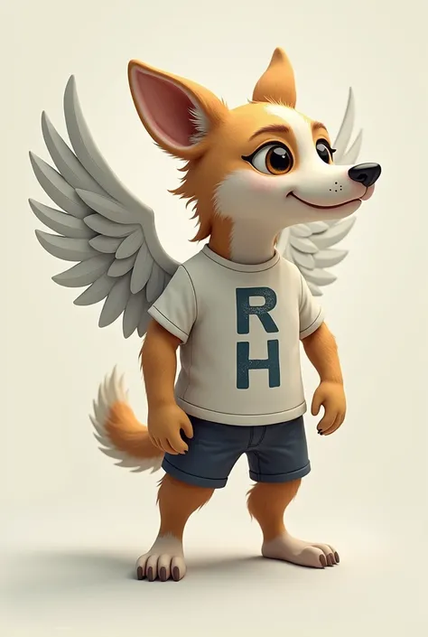 The dog has wings. The body resembles a shirt-wearing person, with a cool MNTH lettering on the chest.