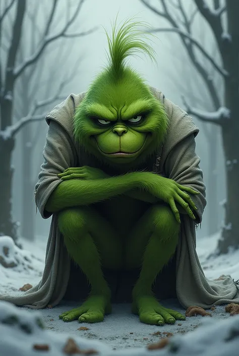 Create me an image of the Grinch in sad clothes 