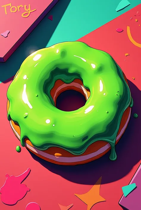 Create a green donut with pop art brat style