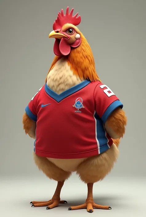 Une poule qui porte un maillot 