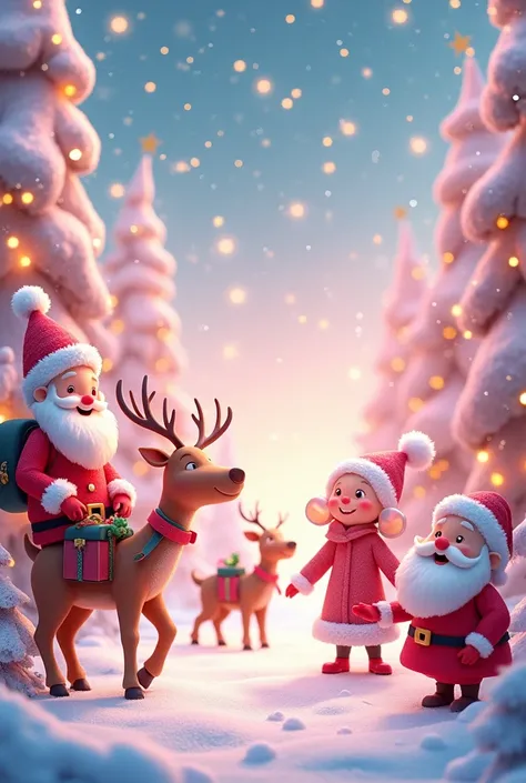 Generate an animated image , Christmas,  with pink colors that can be divided into 3 Instagram posts, horizontal