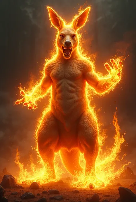 Kangaroo throwing fire 