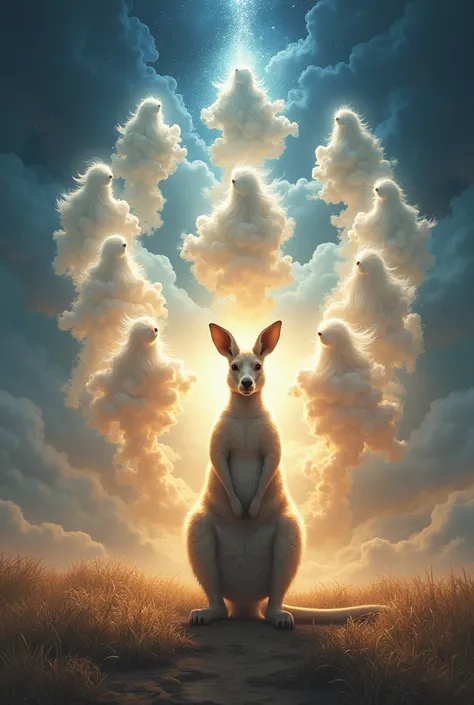 Ten holy clous people surrounding the kangaroo