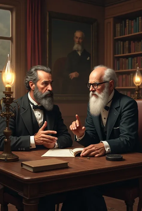 Make me a portrait of Wilhelm Wundt and William James together
