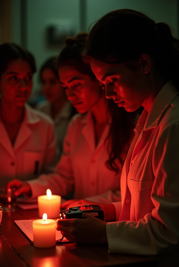  A group of Colombian female scientists who were experts in genetics in the 1960s created a society without men and developed advanced technology to be able to reproduce,  they are gathered in a hiding place at night under the light of a candle and a few v...