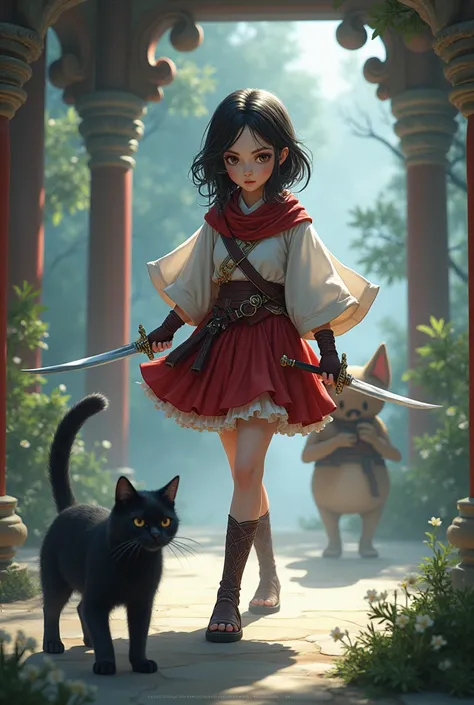 Black Cat, girl, fantasy,Assassin,Beastman,Lightly Armed,dagger,pavilion, short stature ,One girl in the Futōryū, anime