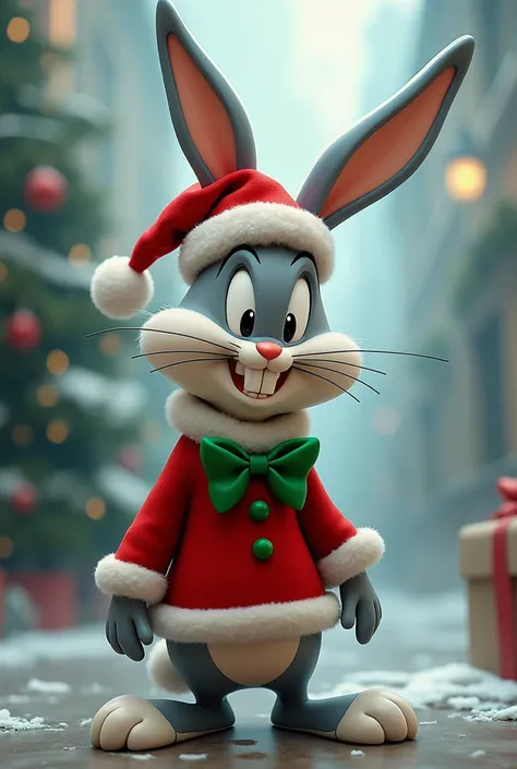 Create a Bugs Bunny with Christmas clothes in a smoking cartoon 