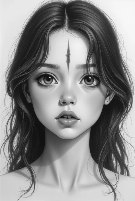 drawing of a beautiful young girl with a scar on her forehead