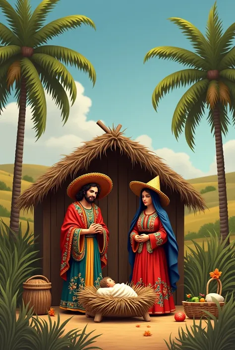 Stylish crib of the Venezuelan plains,  May Saint Joseph the Virgin and  wear typical Venezuelan Llanera clothes 