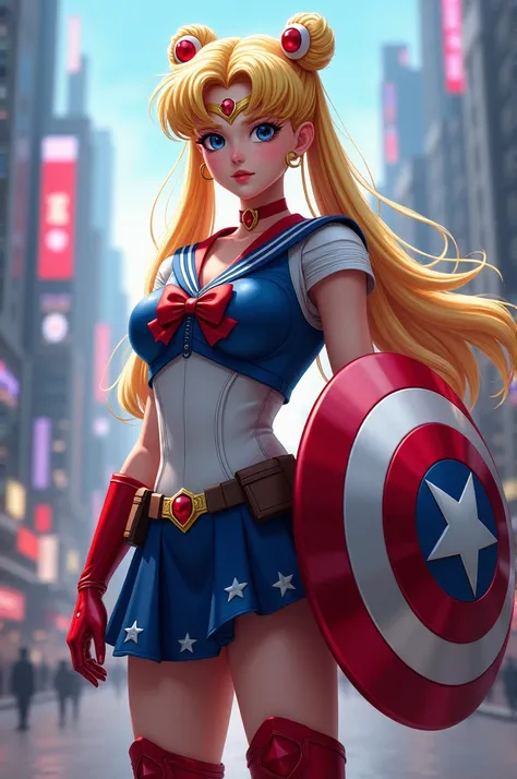 Design Sailor Moon with Captain Americas outfit and shield