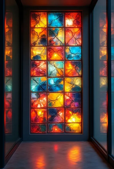 Tile with paint and LED on the wall and glass window 