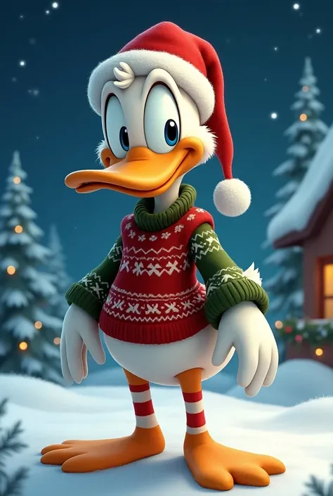 Daffy duck dressed in Christmas clothes 