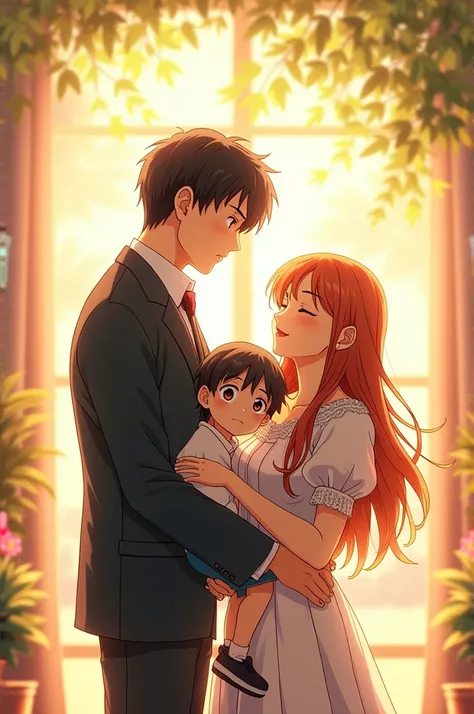 Make me an image of Kosei and Kaori married with ren and having a happy family are from the anime Shingatsu wa Kimi I dont use