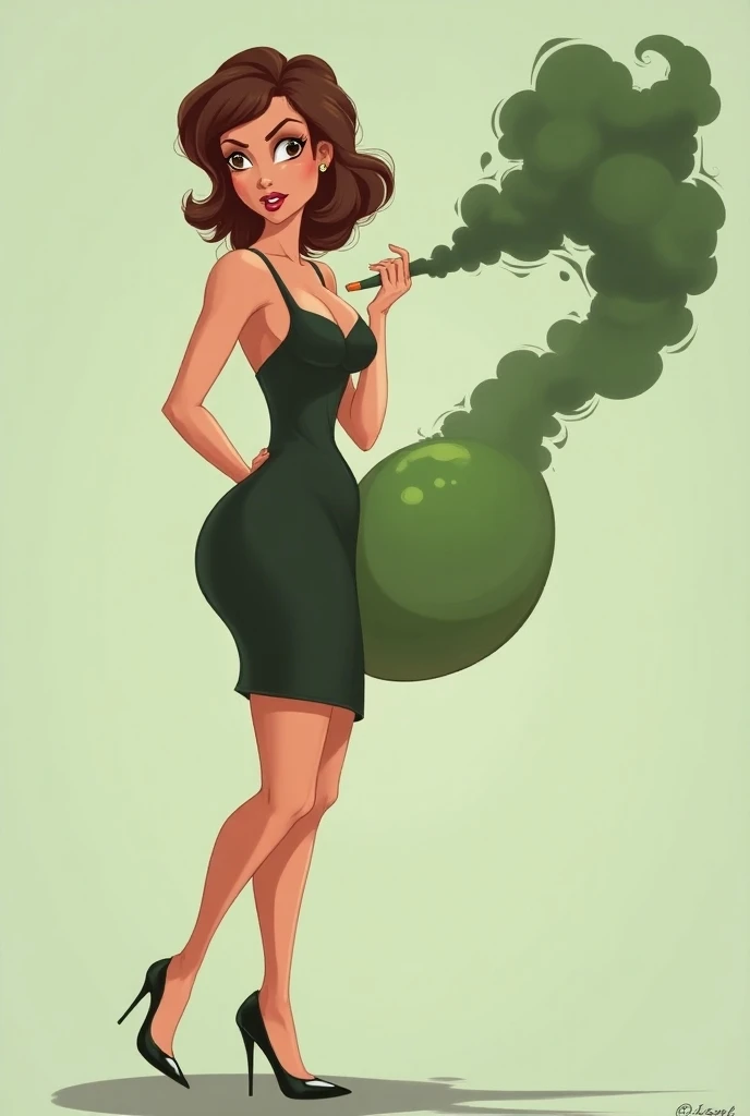 It generates a sexy cartoon woman posing to fart from inside her big butt with the exception of disgust (Your fart must be a smoky green gas ) ( Let your facial expression be one of disgust and embarrassment ) (Wearing an elegant-style short dress ) (Woman...