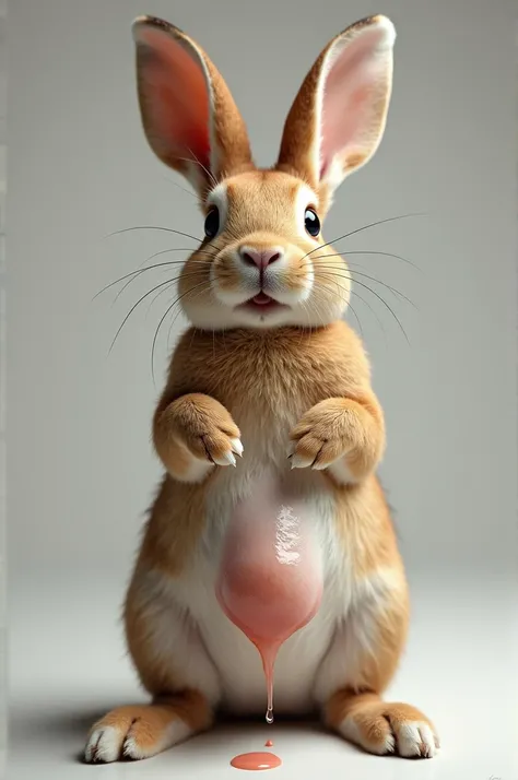 An image of an open-legged rabbit with a wet vagina 