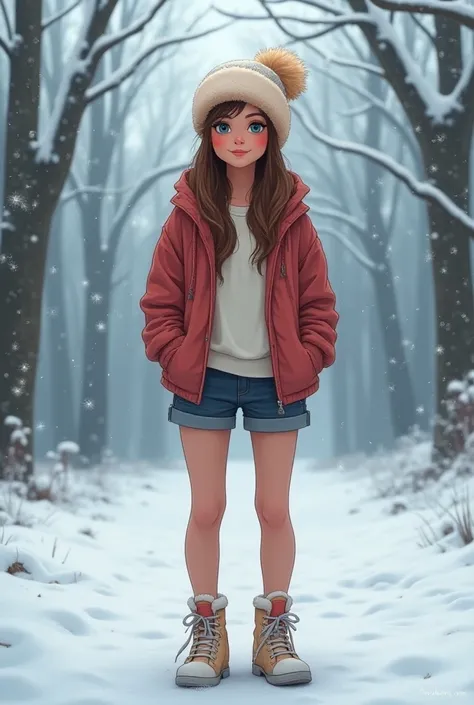 Teen girl wearing shorts in winter