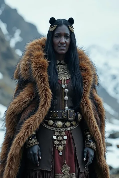  Black-skinned queen in bearskin clothing