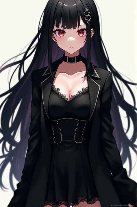 
a drawing of a woman with black hair and a black coat, 1 7 - year - old anime goth girl, anime moe artstyle, inspired by Okumura Masanobu, black anime manga girl, anime girl wearing a black dress, inspired by Jin Homura, gothic maiden anime girl, very ani...