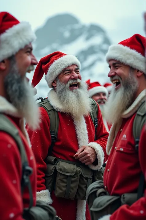 A group of military Santa Claus laughing