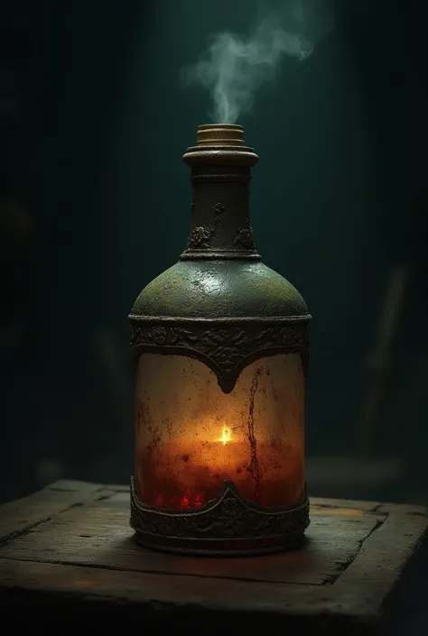 Medieval style bottle containing corrosive liquid 