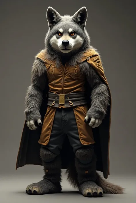 A mascot costume of a soccer team based on the animal Lobo Guara, stately and respected, more human, more human, more human