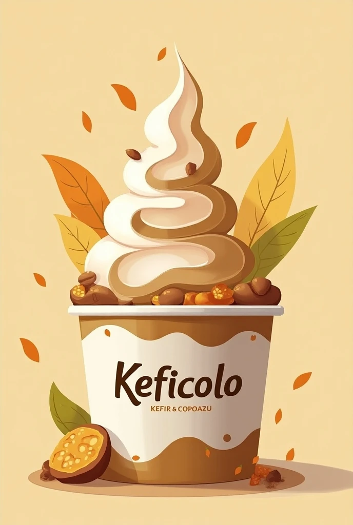  Make an isotype for the company keficolo  (Kefir and Copoazu ice cream )That has dark green  , White brown and there are some leaves in the ice cream 
Now about that very thing, let it be an ice cream container. 
That same image that is a little more crea...