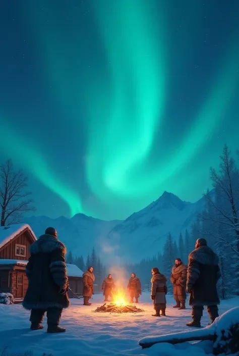 There are polar lights in the sky in your Viking village