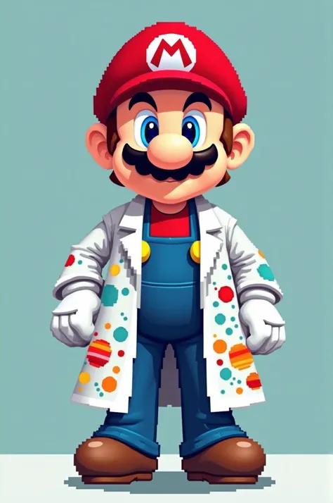 Create an 8-bit Mario with colored lab coat