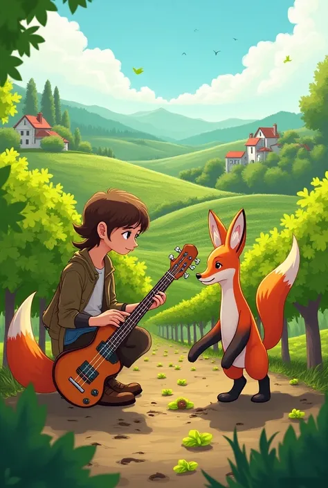 Planting grapes with a fox made of bass cartoon 