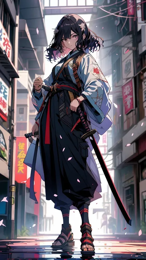 Long dark haired anime girl holding a sword in her hand, Arab woman in uniform holding a sword , Anime Cover, Jan J, She has a sword,  Demon Slayer Louis fan art ,  anime character, palace ， Girl in Hanfu, female  anime character,  Beautiful Character Pict...