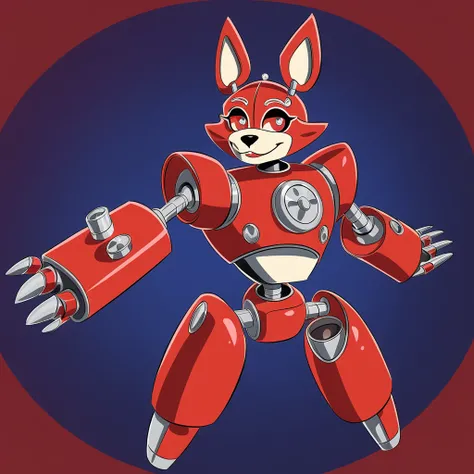 Foxy FNAF robot in garnet 1960s Mecha Anime art style
