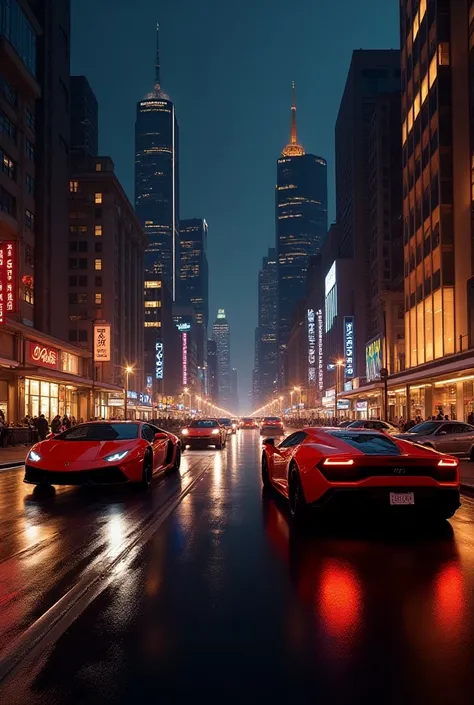 City the night filled with luxury cars