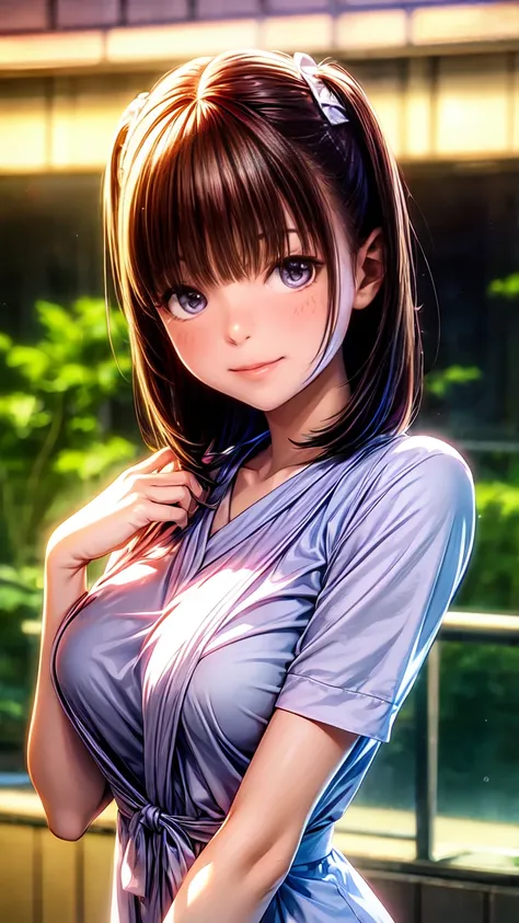  Hi-Res,In 8K,Best Quality,  Details,Semi-real anime ,3D anime style, smooth animated CG,One girl, Japanese 20 year old woman sucking left breast ,slim,Modeling, shiny maroon hair , Medium Hair ,  detail face ,  more beautiful and delicate eyes than keelth...