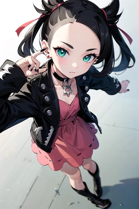 ultra detailed, masterpiece, best quality, solo,
 marnie pokemon, marnie \(pokemon\), teal eyes, green eyes, black hair, medium ...