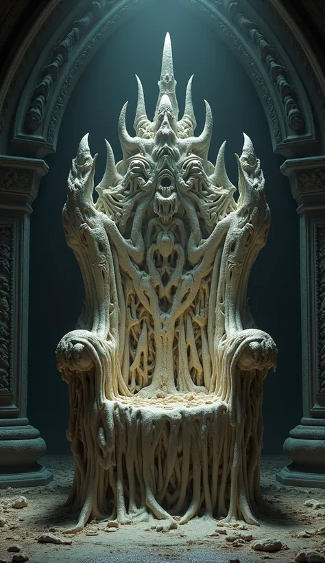 Throne of bones, baroque grindcore, evil art decoration, dark, dense atmosphere, dirty, intimidating, creepy, creative, repulsive, realistic, amazing, unbeatable 12k resolution, 