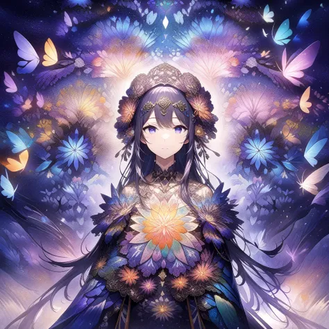 (masterpiece, Best Quality, Best Quality,  OFFICIAL ART,  BEAUTIFUL AND ESTHETIC:1.2), ( 1 girl),  Extremely detailed,( Fractal Art:1.3), colorful ,The most detailed , upper body, [race],[ jewelry],[flower],[[ butterfly ]],