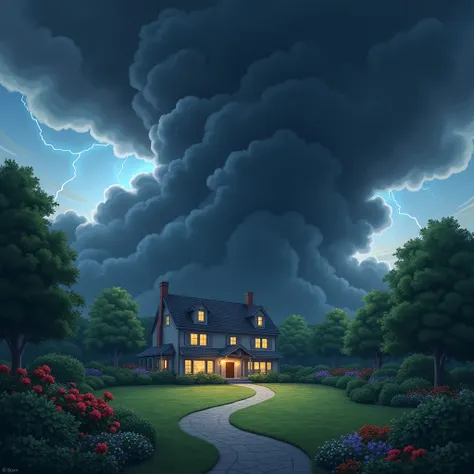 Animated image of the dark cloud in the garden of a house